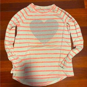 Pink and white heart top+stripped long sleeve